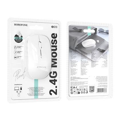 Ασύρματο Ποντίκι Borofone BG14 Planet, 1000DPI, BT / Wi-Fi, Λευκό