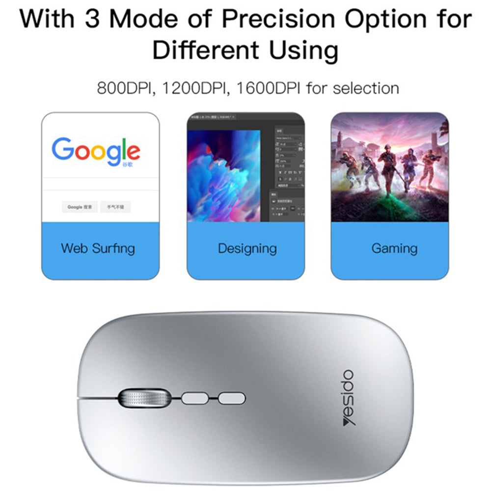 Mouse Wireless Yesido KB15, 800DPI - 1600DPI, Ασημί