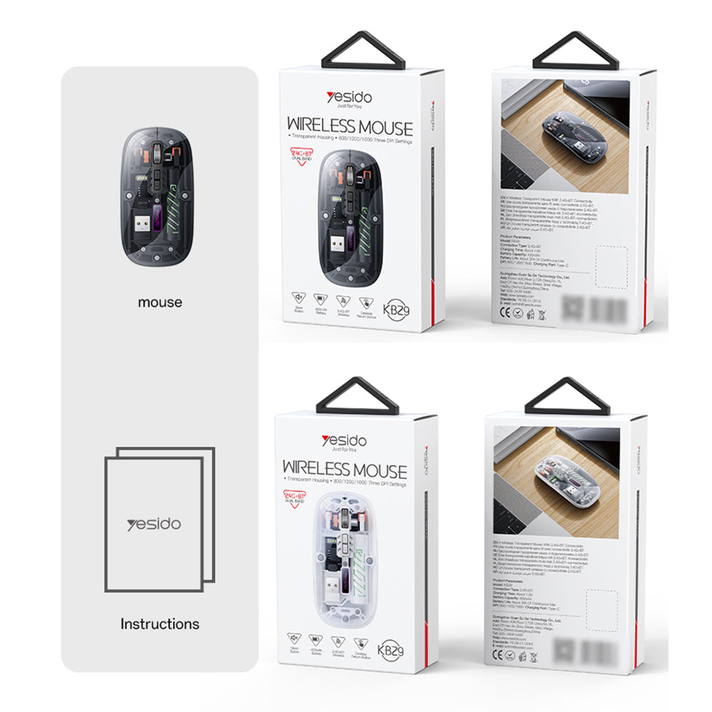 Ασύρματο Ποντίκι Yesido KB29, 800DPI - 1600DPI, BT / Wi-Fi, Λευκό