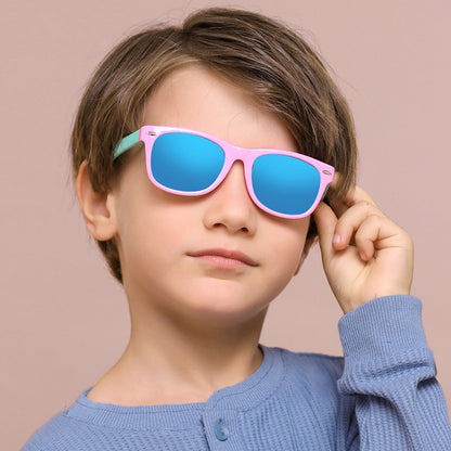 Techsuit D802 Kids' Sunglasses, Polarized, UV Protection, Blue Yellow Orange