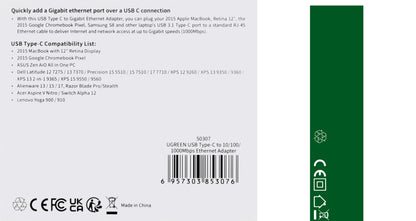 Κάρτα δικτύου UGREEN US236, RJ45, USB-C, μαύρο