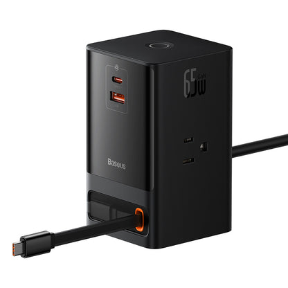 Baseus PowerCombo US Extension Cord, 3 x Outlets - 1 x USB-A - 2 x USB-C, Black PSLR000101