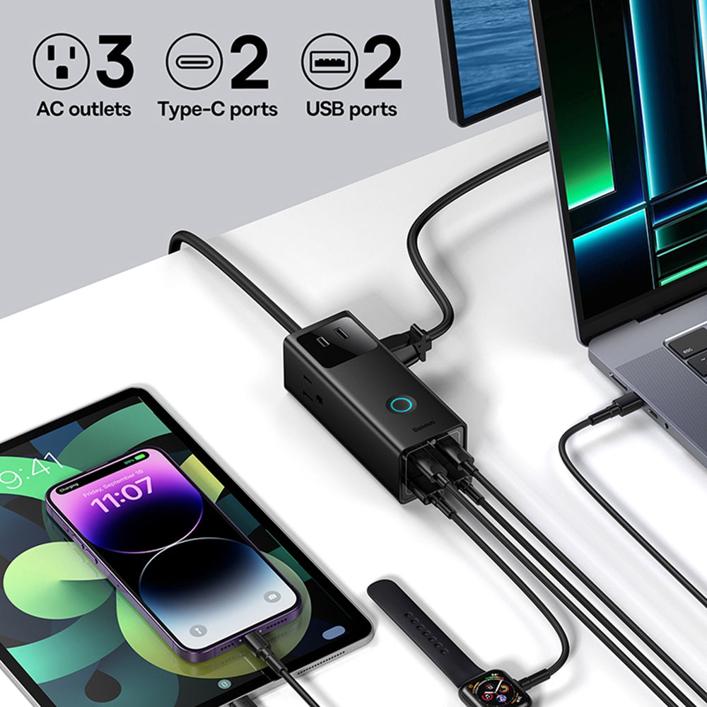 Πολύπριζο Baseus PowerCombo US, 3 x Πρίζα - 2 x USB-A - 2 x USB-C, Μαύρο PSLA020101