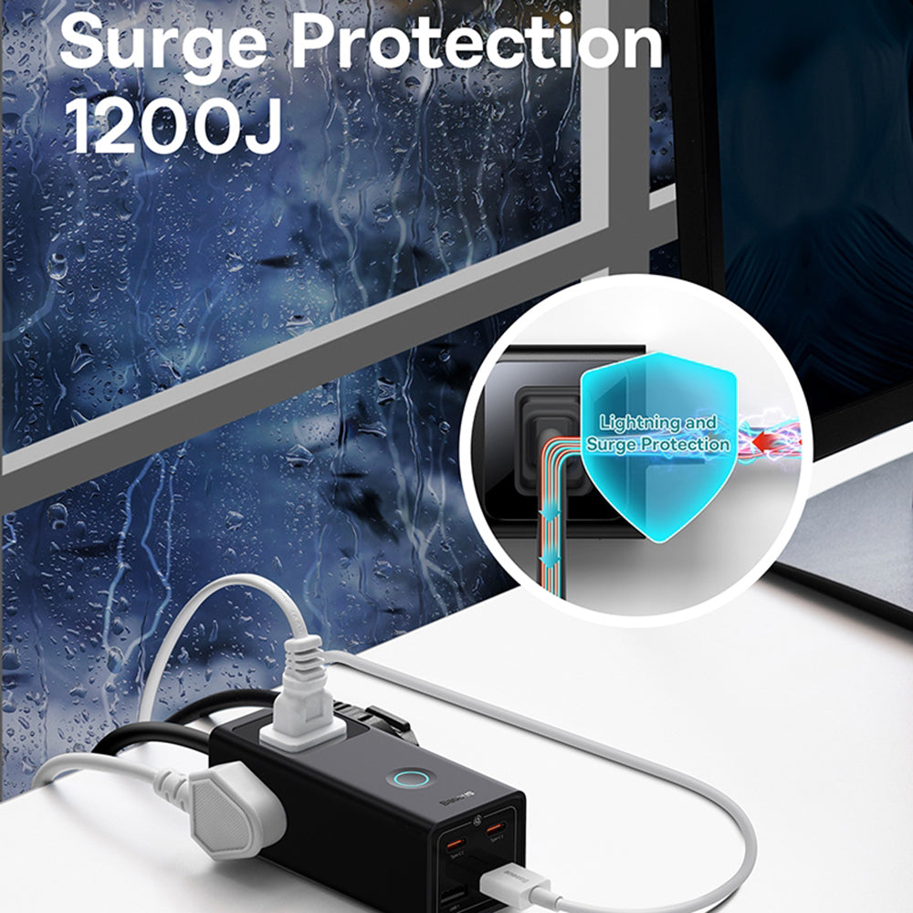 Πολύπριζο Baseus PowerCombo US, 3 x Πρίζα - 2 x USB-A - 2 x USB-C, Μαύρο PSLA020101