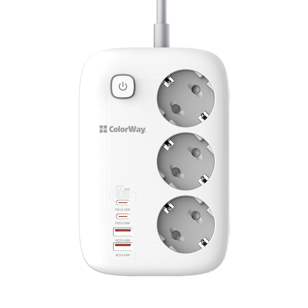 Πολύπριζο ColorWay, 3 x Schuko - 2 x USB-A - 2 x USB-C, Λευκό