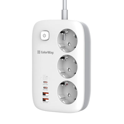 Πολύπριζο ColorWay, 3 x Schuko - 2 x USB-A - 2 x USB-C, Λευκό