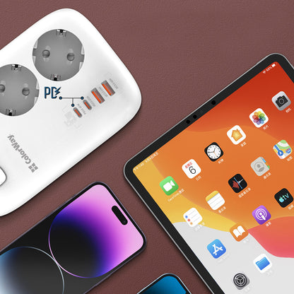 Πολύπριζο ColorWay, 3 x Schuko - 2 x USB-A - 2 x USB-C, Λευκό