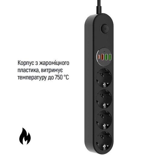 ColorWay Extension Cord, 4 x Schuko - 3 x USB-A - 1 x USB-C, Black