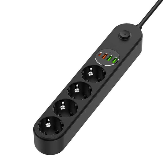 ColorWay Extension Cord, 4 x Schuko - 3 x USB-A - 1 x USB-C, Black
