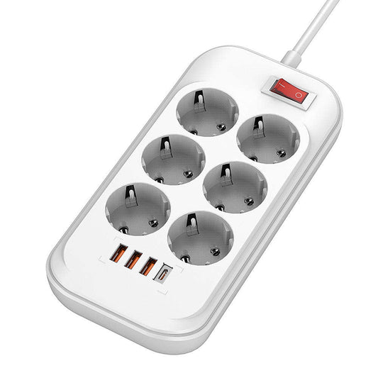 ColorWay Extension Cord, 6 x Schuko - 3 x USB-A - 1 x USB-C, White