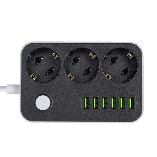 ColorWay Extension Cord, 3 x Schuko - 6 x USB-A, Black