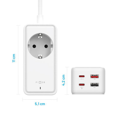 Fixed Extension Cord, 1 x Schuko - 2 x USB-A - 2 x USB-C, White