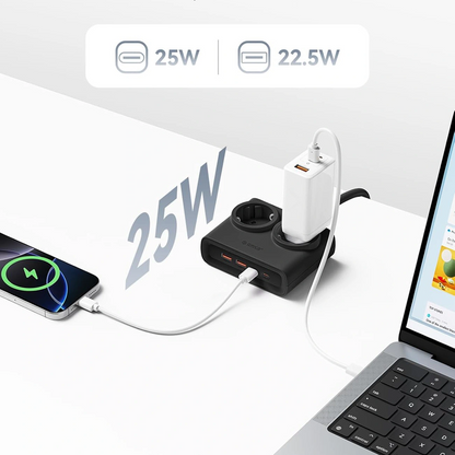 Orico PDC25 Extension Cord, 2 x Schuko - 2 x USB-A - 2 x USB-C, Black