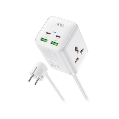 XO Design WL24 Extension Cord, 2 x Socket - 2 x USB-A - 2 x USB-C, White