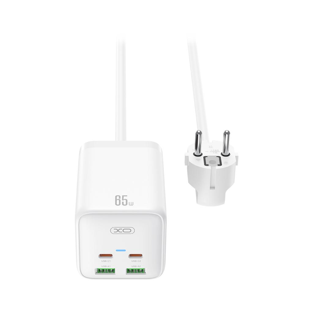 XO Design WL24 Extension Cord, 2 x Socket - 2 x USB-A - 2 x USB-C, White