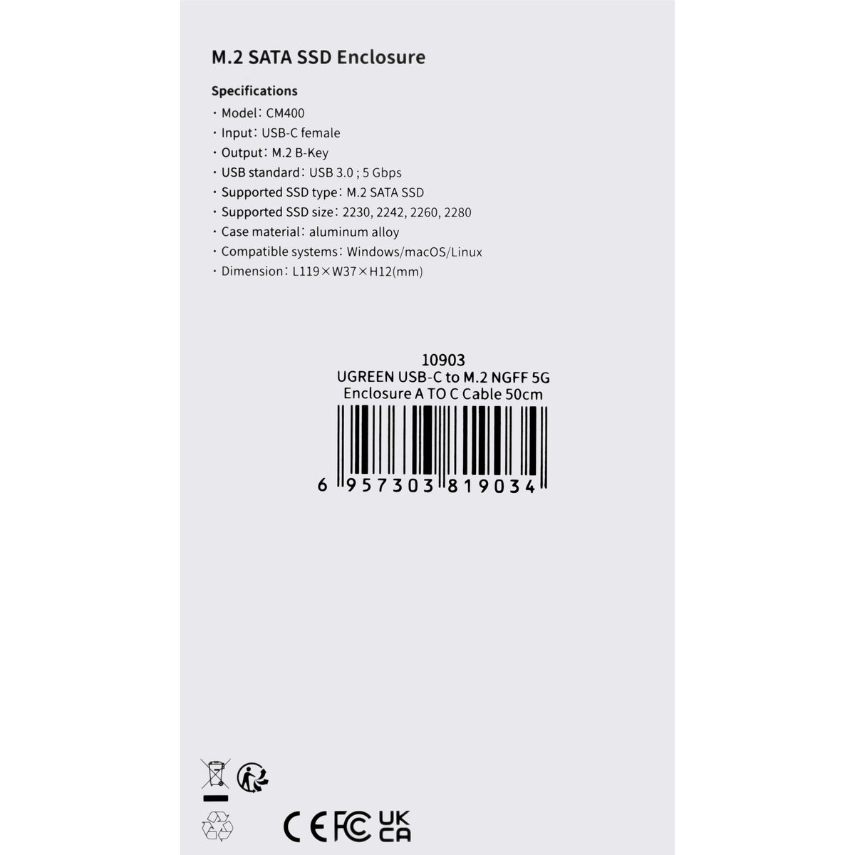 Rack UGREEN CM400 για SSD SATA M.2 NGFF, Γκρι