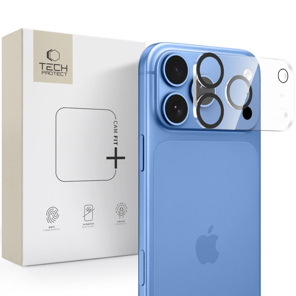 Tech-Protect Cam Fit+ Rear Camera Protection Frame for Apple iPhone 18 Pro, Tempered Glass, Transparent