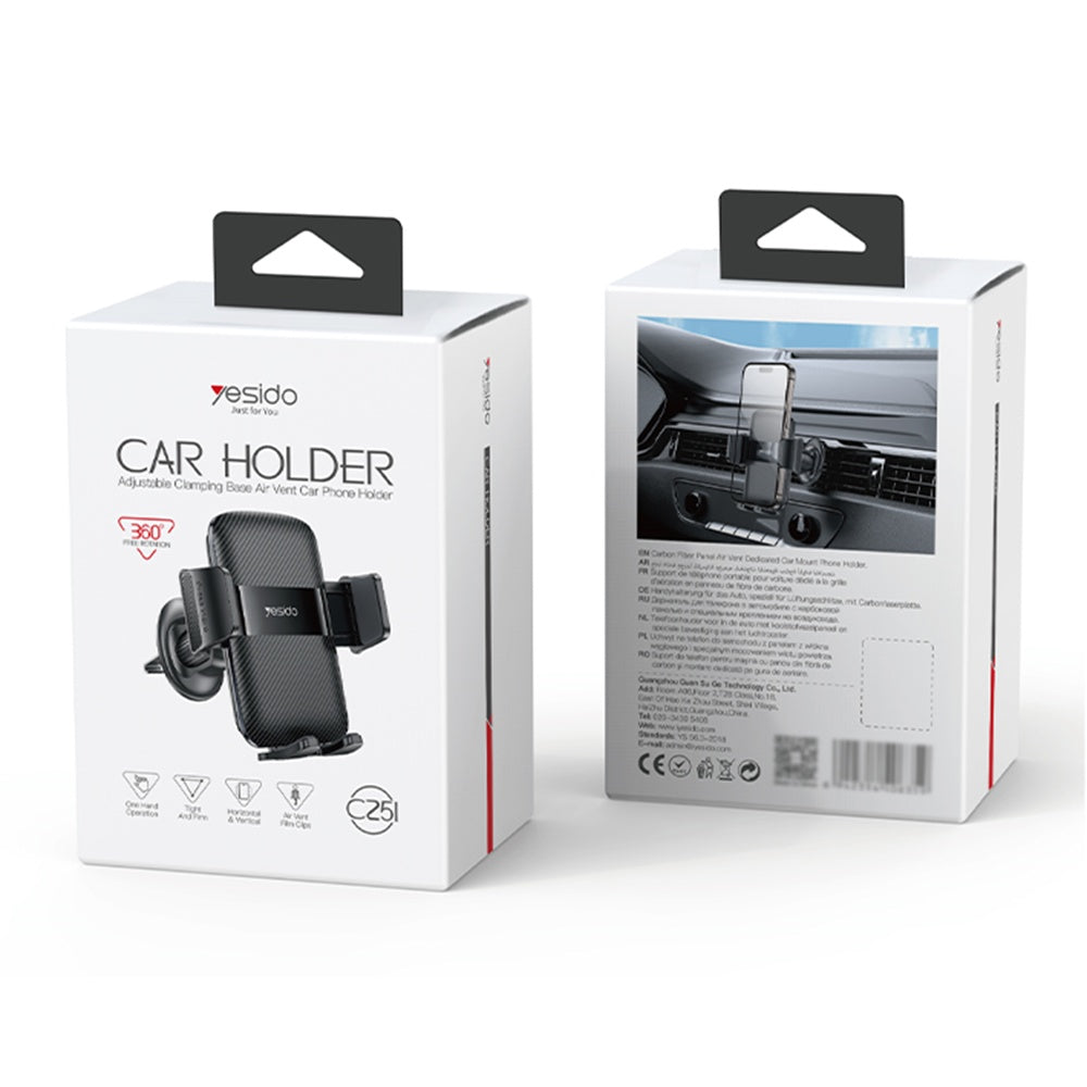 Yesido C251 Car Holder, 4.8inch - 7.2inch, Black