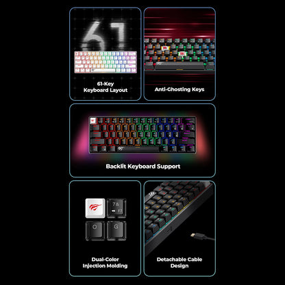 Ενσύρματο Gaming Πληκτρολόγιο USB HAVIT KB903L, RGB, 1.8μ, Διάφανο Λευκό