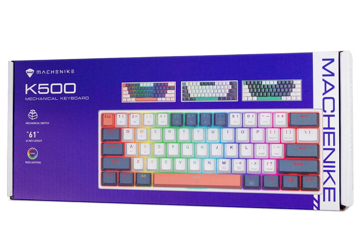Wired USB Gaming Keyboard Machenike K500-B61 Mechanical, RGB, Blue Backlight, Blue White