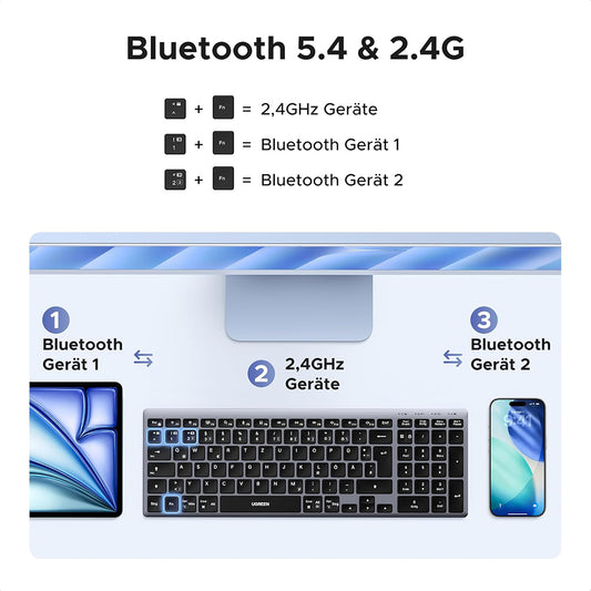 Ασύρματο Πληκτρολόγιο UGREEN K552 (75163), BT / Wi-Fi, Μαύρο